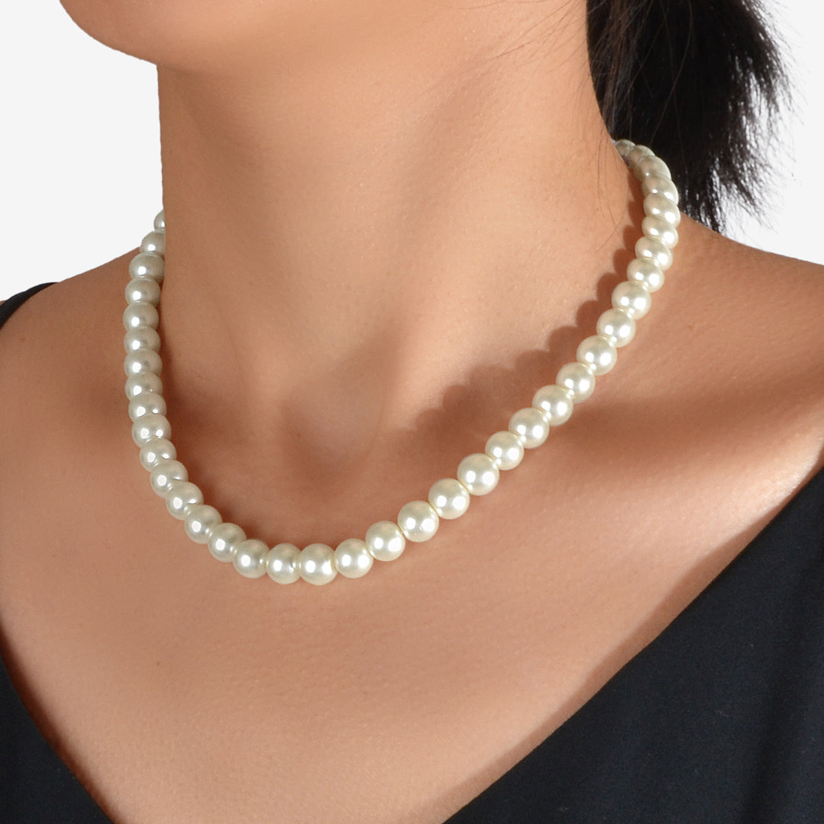 Retro Black White Beads Collar Short Choker Necklace Women Teen Party Decoration-0