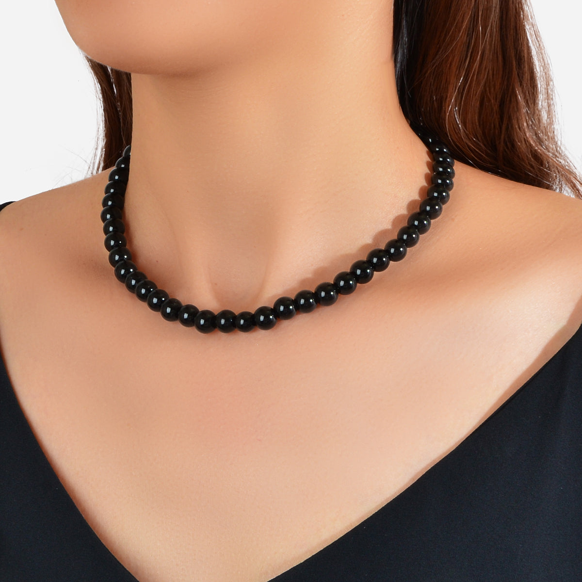 Retro Black White Beads Collar Short Choker Necklace Women Teen Party Decoration-4
