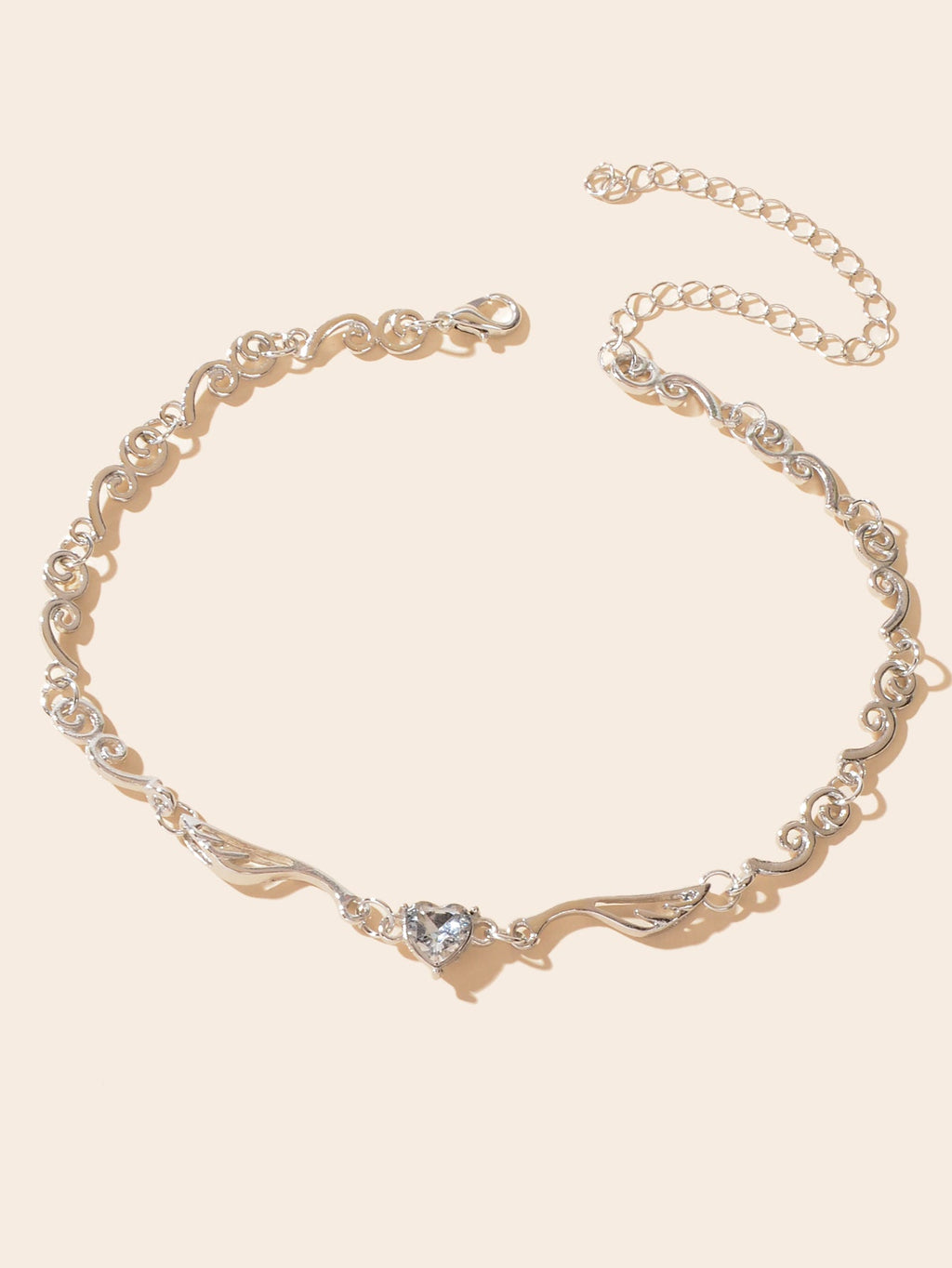 Heart Zircon Wing Design Silver Chain Clavicle Bridal Necklace for Wedding Prom-1