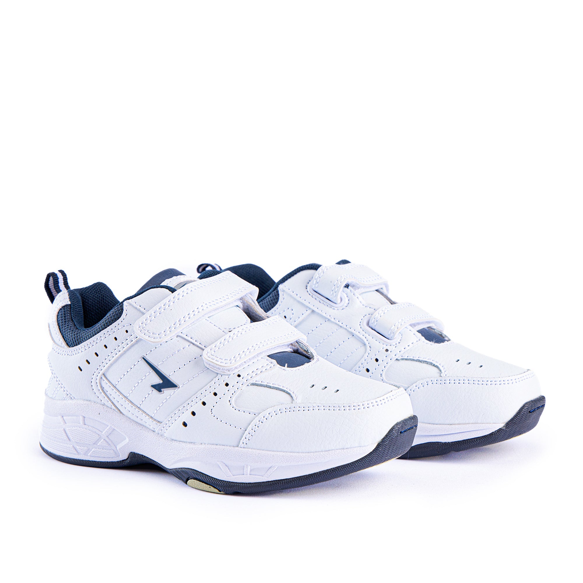 Defy Junior Leather V Strap Cross Trainer  - White Navy-2
