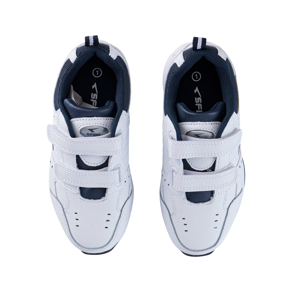 Defy Junior Leather V Strap Cross Trainer  - White Navy-1