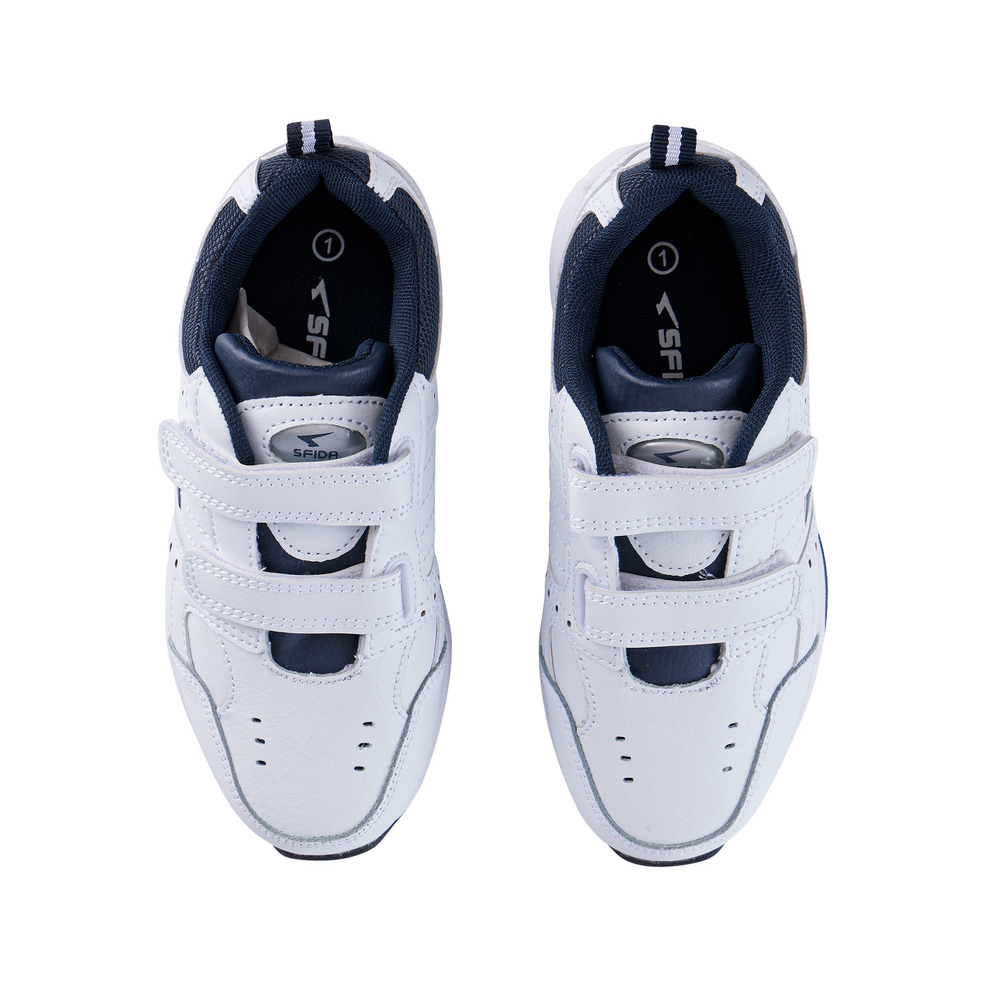 Defy Junior Leather V Strap Cross Trainer  - White Navy-1