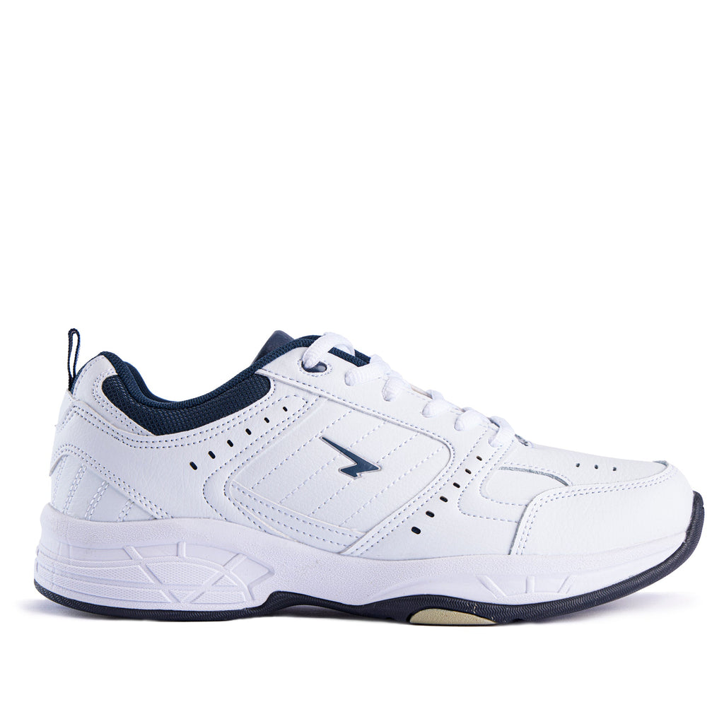 Defy Senior Leather Lace Up Cross Trainer - White Navy-0