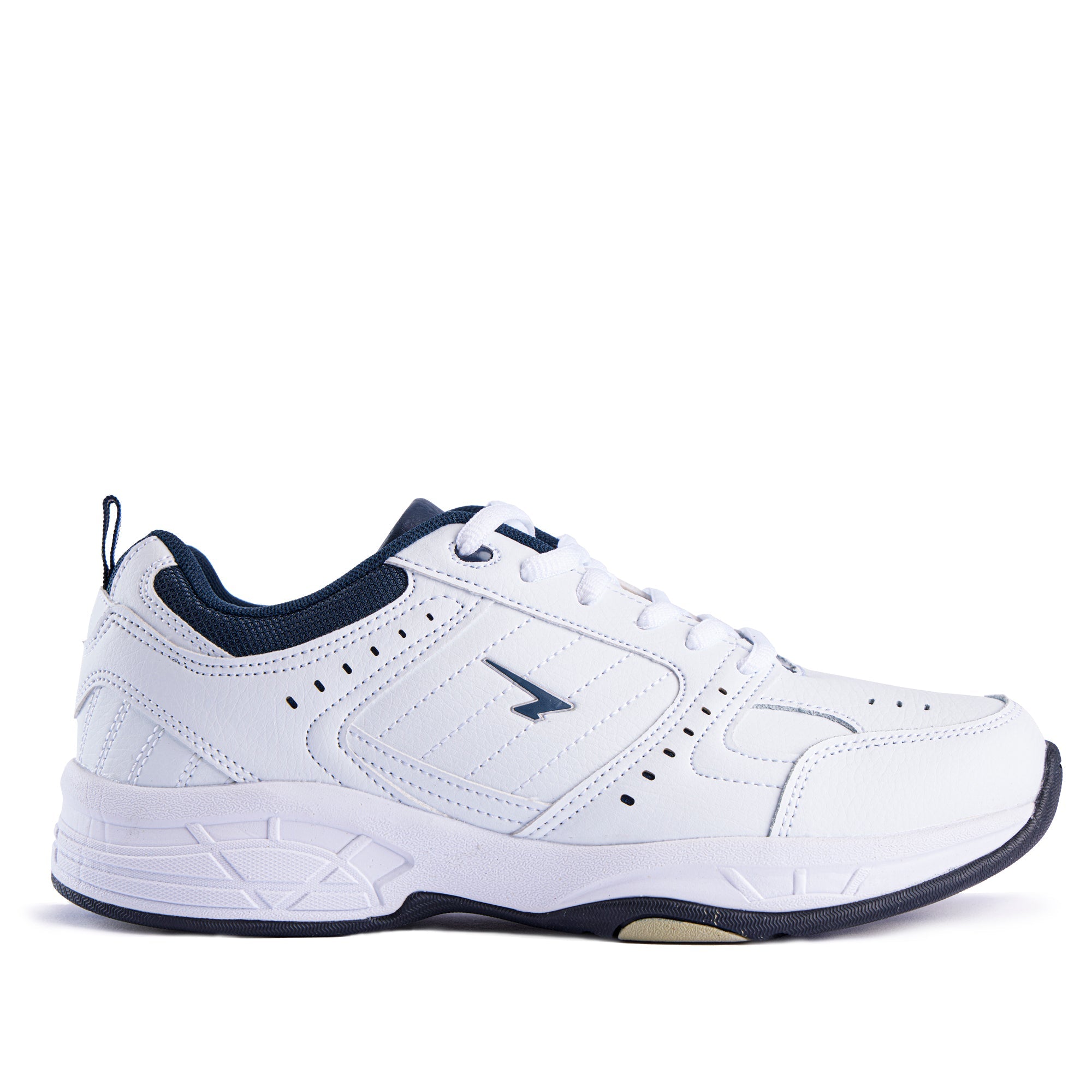 Defy Senior Leather Lace Up Cross Trainer - White Navy-0