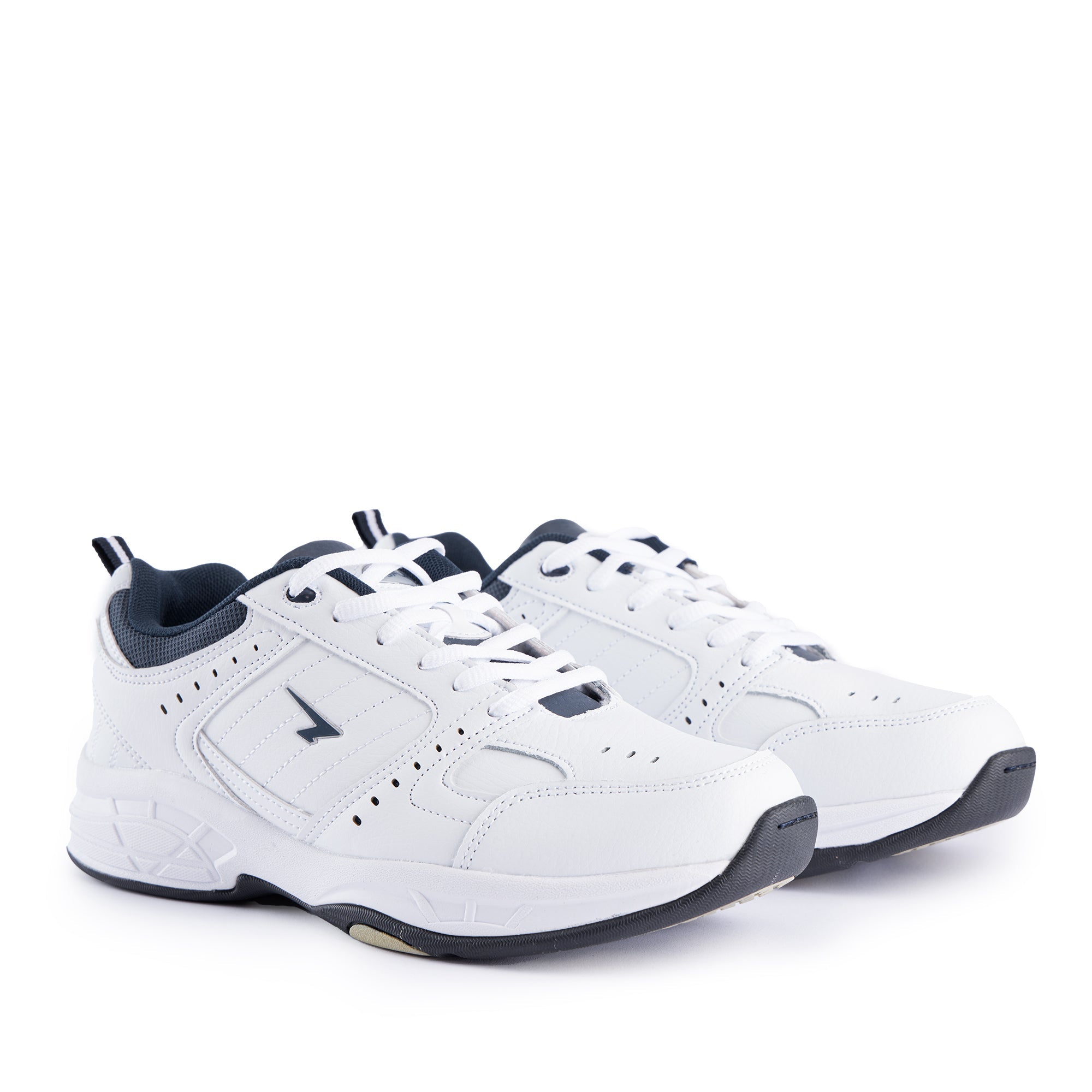 Defy Senior Leather Lace Up Cross Trainer - White Navy-1