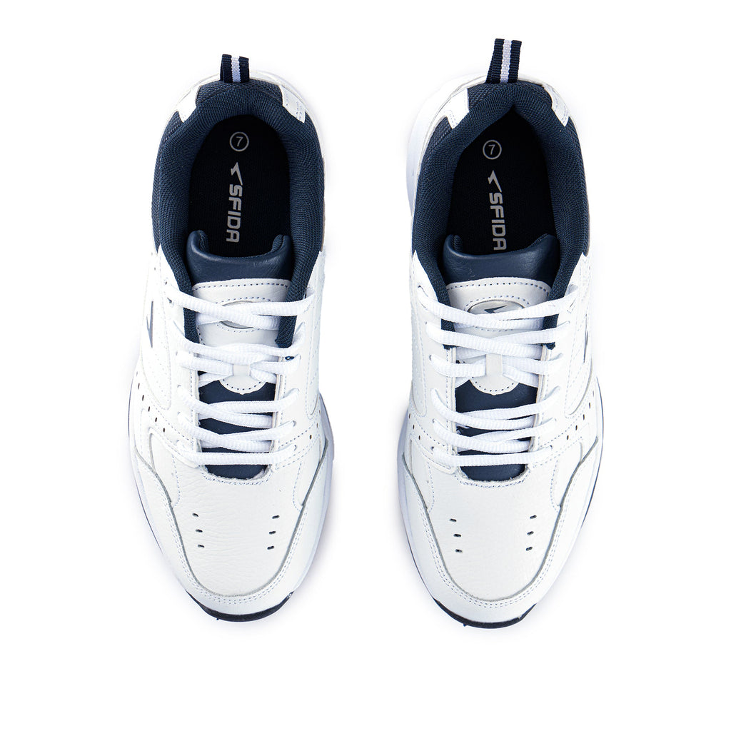 Defy Senior Leather Lace Up Cross Trainer - White Navy-4