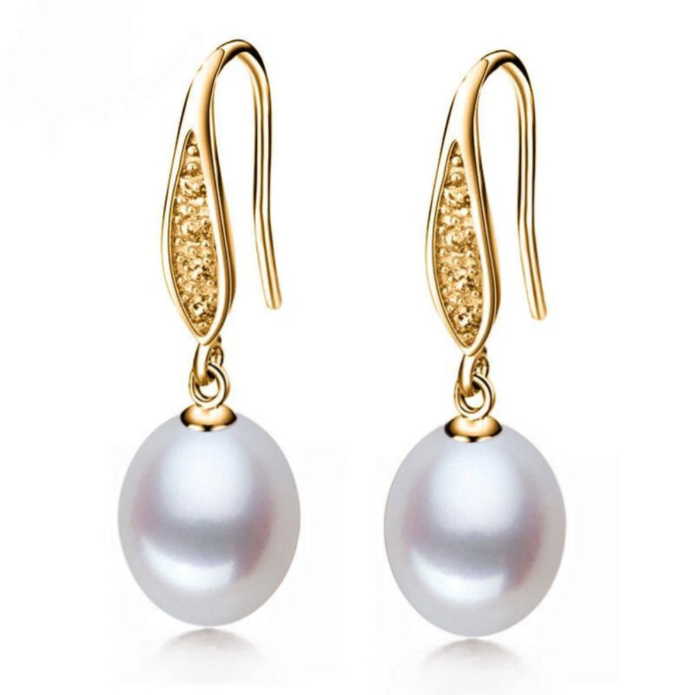 Stunning Simulated Diamond Freshwater Pearl Drop Earrings in Gold-4